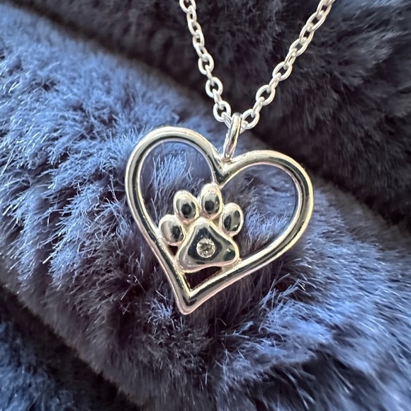 Sterling Silver Pet Paw Heart Necklace - Picture 3 of 10